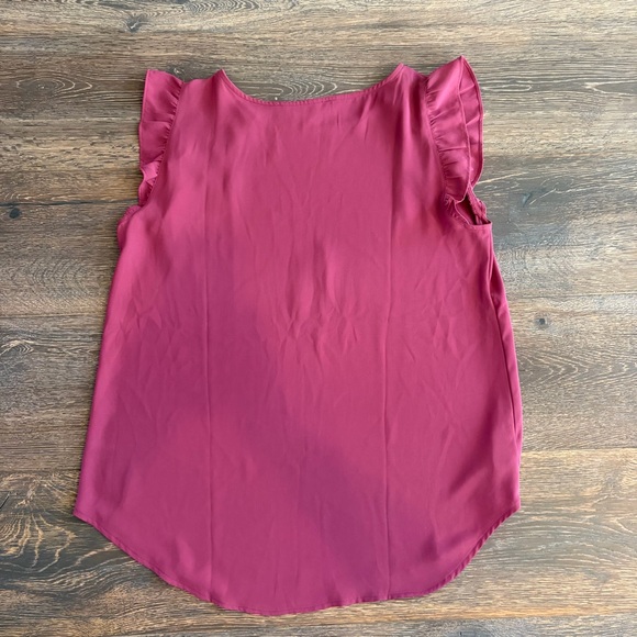 LOFT Berry Ruffle Sleeve Shell with Gold Buttons - Picture 3 of 3